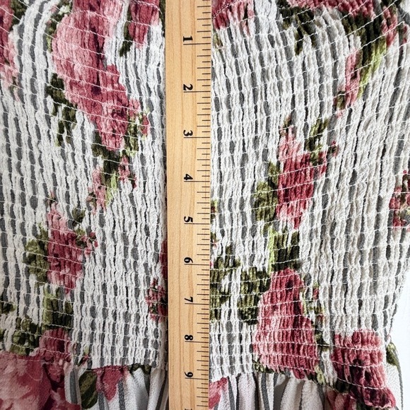 For Justice Romper Maxi Dress White Black Stripe Floral Smocked Off Shoulder L - Picture 9 of 12